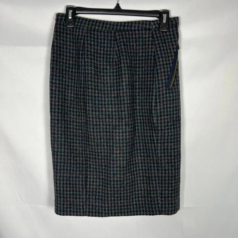 J.Crew Dark Academia Preppy Womens Houndstooth Wool Pencil Skirt